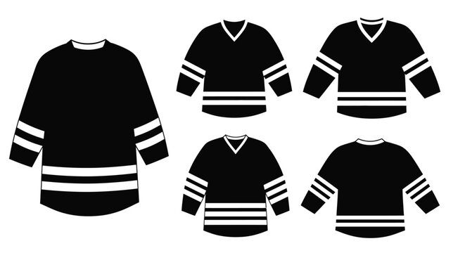 Black hockey jerseys displayed in a minimalist arrangement silhouette