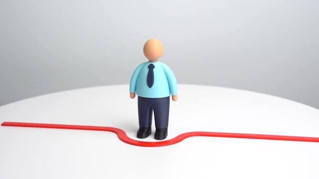 An office worker stands his ground without crossing a red line. Confidence and personal boundaries in professional life. Standing firm under pressure. Determination and ethical limits