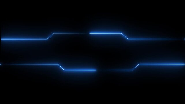 Animation of glowing neon light border frame animation on black background. Futuristic light effect isolated, text box neon blue futuristic information label.