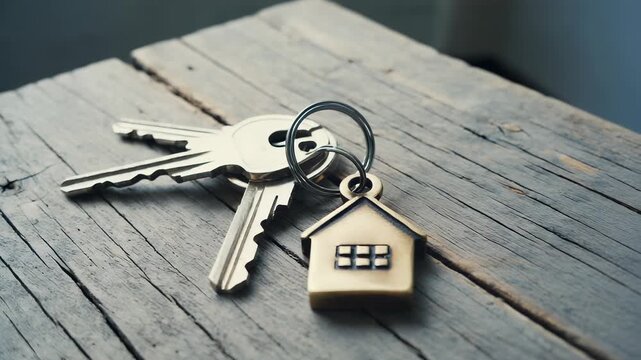 Vintage Brass Keys on Aged Wooden Surface - Antique Key Set, Still Life, Close-Up, Rustic Charm, Detail.
