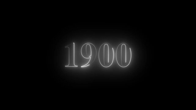 1900 neon text. Abstract 1900 neon text animation, Glowing neon number text background 4k video animation.