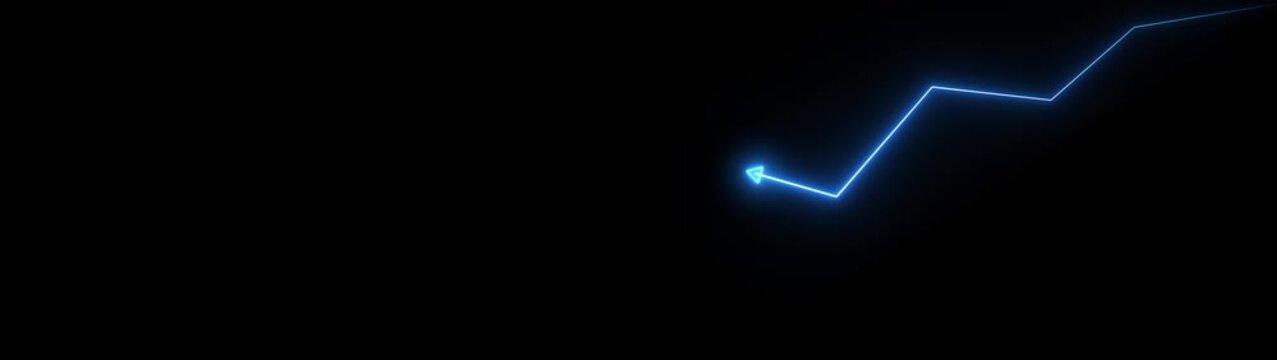 Minimalist glowing red neon zigzag line with upward business arrow concept. Animation of representing down trend motion graphic icon performance. Neon down graph animation.