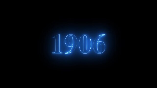 1906 neon text. Abstract 1906 neon text animation, Glowing neon number text background 4k video animation.
