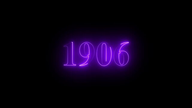 1906 neon text. Abstract 1906 neon text animation, Glowing neon number text background 4k video animation.