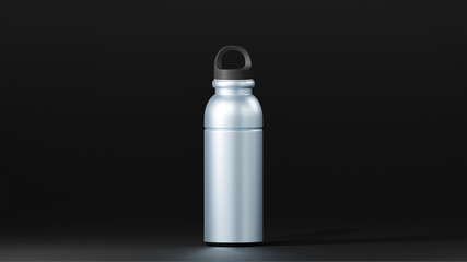 Silver water bottle stands alone against a dark background © jayed