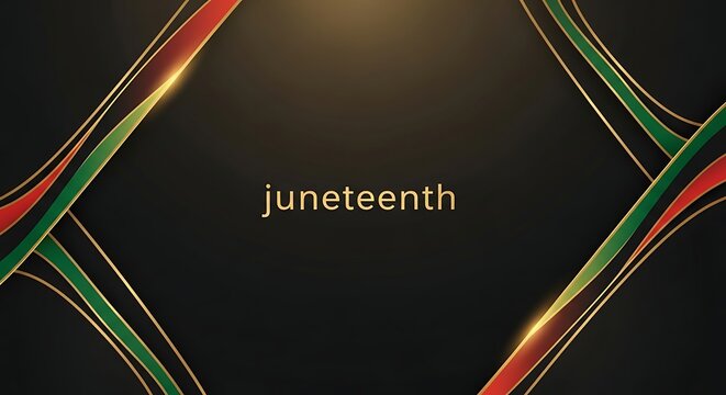 Elegant Juneteenth celebration background featuring abstract red, green, and gold lines, symbolizing freedom and cultural heritage.