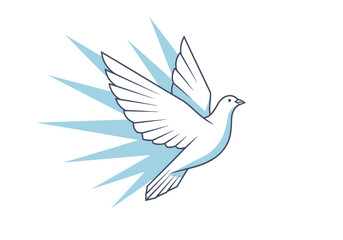 Fototapeta premium Stylized White Dove Flying with Blue Speed Burst Illustration.