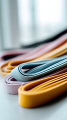 Colorful resistance bands for fitness and workout training, offering versatile equipment for strength building, rehabilitation, and home exercise routines