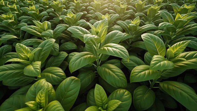 close-up of tobacco leaves in a field in Brazil