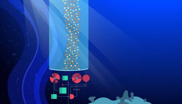 Abstract Flat Illustration of Deep Sea Osmotic Power Generation from Salinity Gradient with Large Copy Space