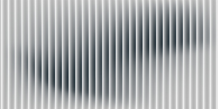 Transparent corrugated plastic ribbed glass background with abstract line patterns. 3D gradient light effects for retail windows or architectural panels. Vintage chrome reflections or polycarbonate.