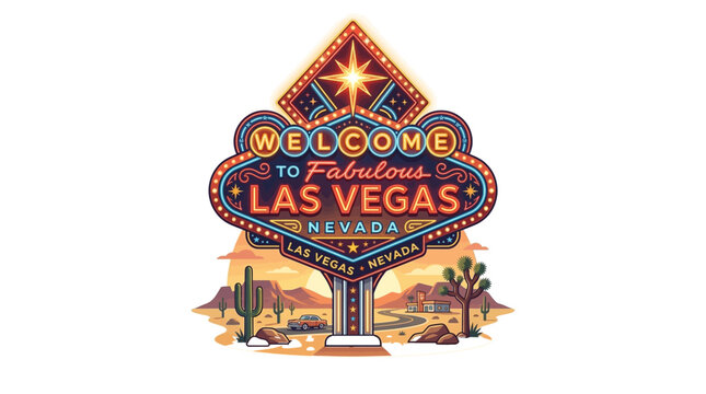 Welcome to Fabulous Las Vegas Nevada sign illustration, a classic roadside attraction, inspiring travel and memorable vacations