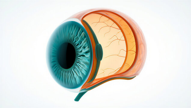 Anatomy of a human eye with visible blood vessels inside  medical illustration transparent background