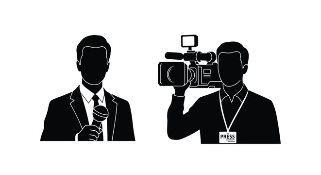 Set of 2 journalist and cameraman vector icons