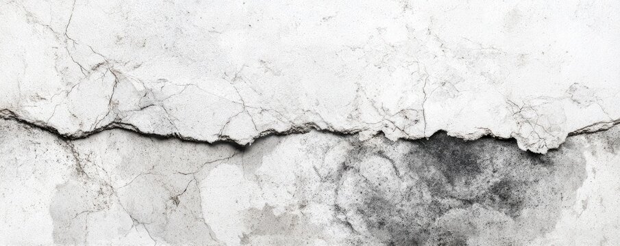 Grungy White Wall with Horizontal Crack and Textured Surface.