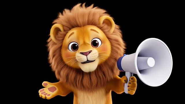 Cartoon Lion Character Holding a Megaphone Making an Announcement