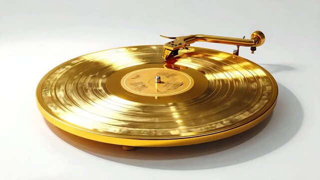 Gold record player and vinyl on white