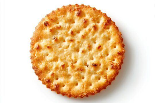 Single Round Cracker on White Background.