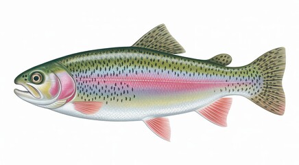Obraz premium Detailed illustration of a rainbow trout fish with pink stripe and black spots freshwater fish aquatic animal