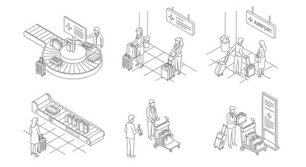 Fototapeta premium Set of 6 airport terminal icons vector