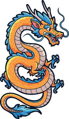 Obraz premium Pixel Art Dragon Icon Orange Blue Scales Asian Mythical Creature Vector