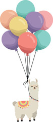 Fototapeta premium Pixel Art Llama Floating With Pastel Balloons Isolated Fun