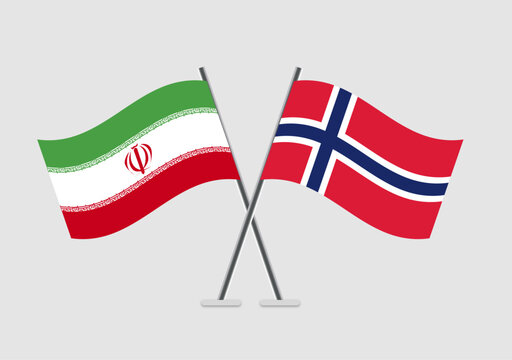 Iran and Norway vector flags in vector art unity display