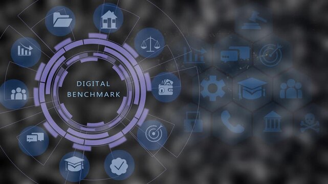 Futuristic Digital Benchmark Dashboard Interface Technology, Internet and network concept, Tech Performance Panel , Digital Data Analytic HUD glowing 4k graph background animation video