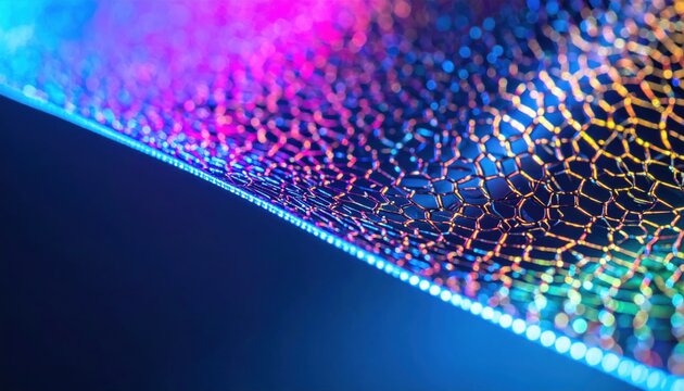 Intricate molecular nanostructure with vibrant blue and purple lighting creating a futuristic technological backdrop