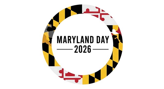 "Maryland Day 2026" lettering, a Maryland flag pattern border, and a circular badge-style vector