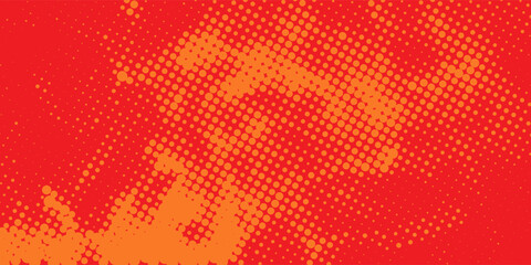 Vibrant orange and red halftone background, retro pop art dots pattern for comic book style, energetic abstract gradient texture for posters and banners. © Beni
