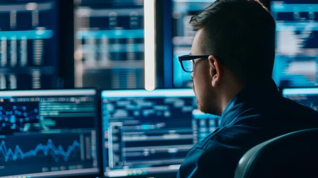 Financial analyst monitoring real time stock market data