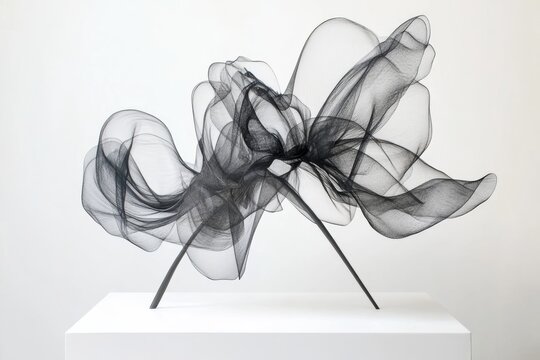 Elegant black abstract wire sculpture with delicate flowing design