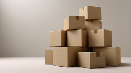 Obraz premium Stack of cardboard boxes arranged in pile representing moving, storage and delivery concept.