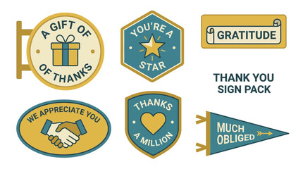 Obraz premium Colorful Thank You and Gratitude Stickers Set For Gifts and Cards. Vector Illustrations. EPS Editable