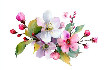Naklejka premium Beautiful Watercolor Cherry Blossom Flower Arrangement