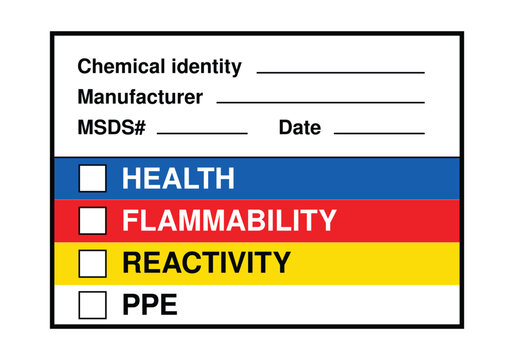 Chemical Hazard Identification Label &ndash; Health Flammability Reactivity PPE Safety Tag