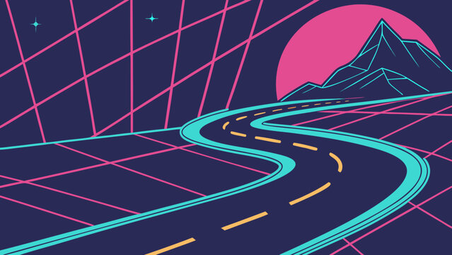 A fast motion blur of city traffic creates glowing light lines as cars drive along the dark asphalt highway of an urban transportation way at night