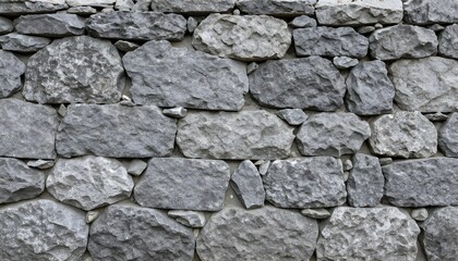Rough textured grey stone wall construction with irregular shapes and natural materials