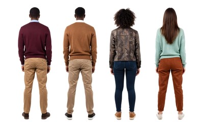 Naklejka premium Diverse group of four people standing with their backs to the camera, dressed casually