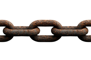 Fototapeta premium Rusty metal chain links forming a strong connection, showing corrosion and decay on a transparent background