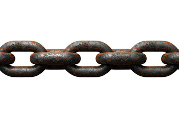 Obraz premium Close-up of a damaged industrial chain with rust and corrosion, symbolizing power, bondage, and endurance, on a transparent background