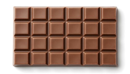 Fototapeta premium Smooth milk chocolate bar with segmented squares, isolated on a white background