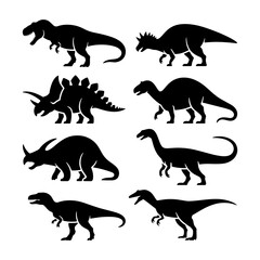 Dinosaurs in silhouette showcasing various species and sizes, perfect for educational purposes or creative projects © NelaRov