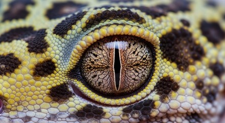 Fototapeta premium Macro close up of a leopard gecko eye, Eublepharis macularius, exotic reptile