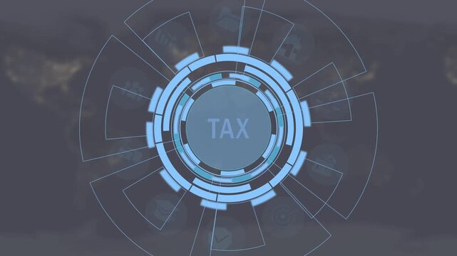 Hand is pointing to the word tax on a screen. Concept of paying taxes and the importance of doing on. 4k animated isolated on transparent background.