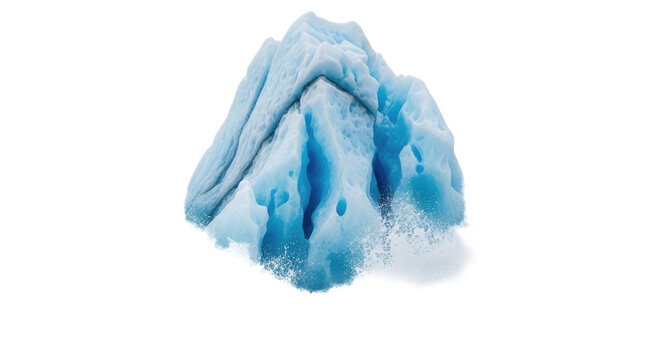 A large iceberg with a rugged surface and melting ice on transparent background