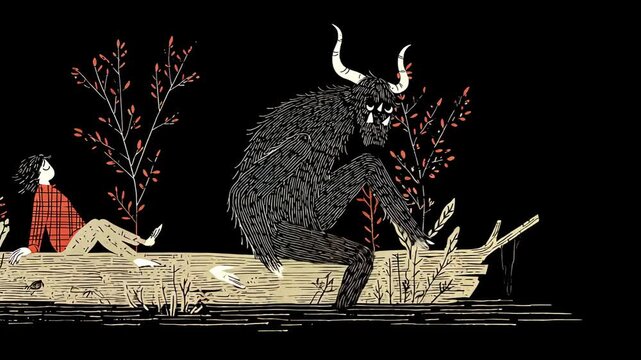 Fantasy Adventure in a Mystical Forest: Whimsical Monsters and Magical Realism in Vector Art Illustration