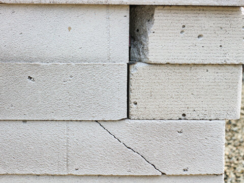 Stacks of lightweight bricks or aerated concrete (Hebel) are commonly used as building materials for constructing house walls.