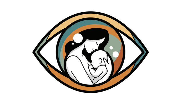Mother Holding Baby Inside Eye Illustration.